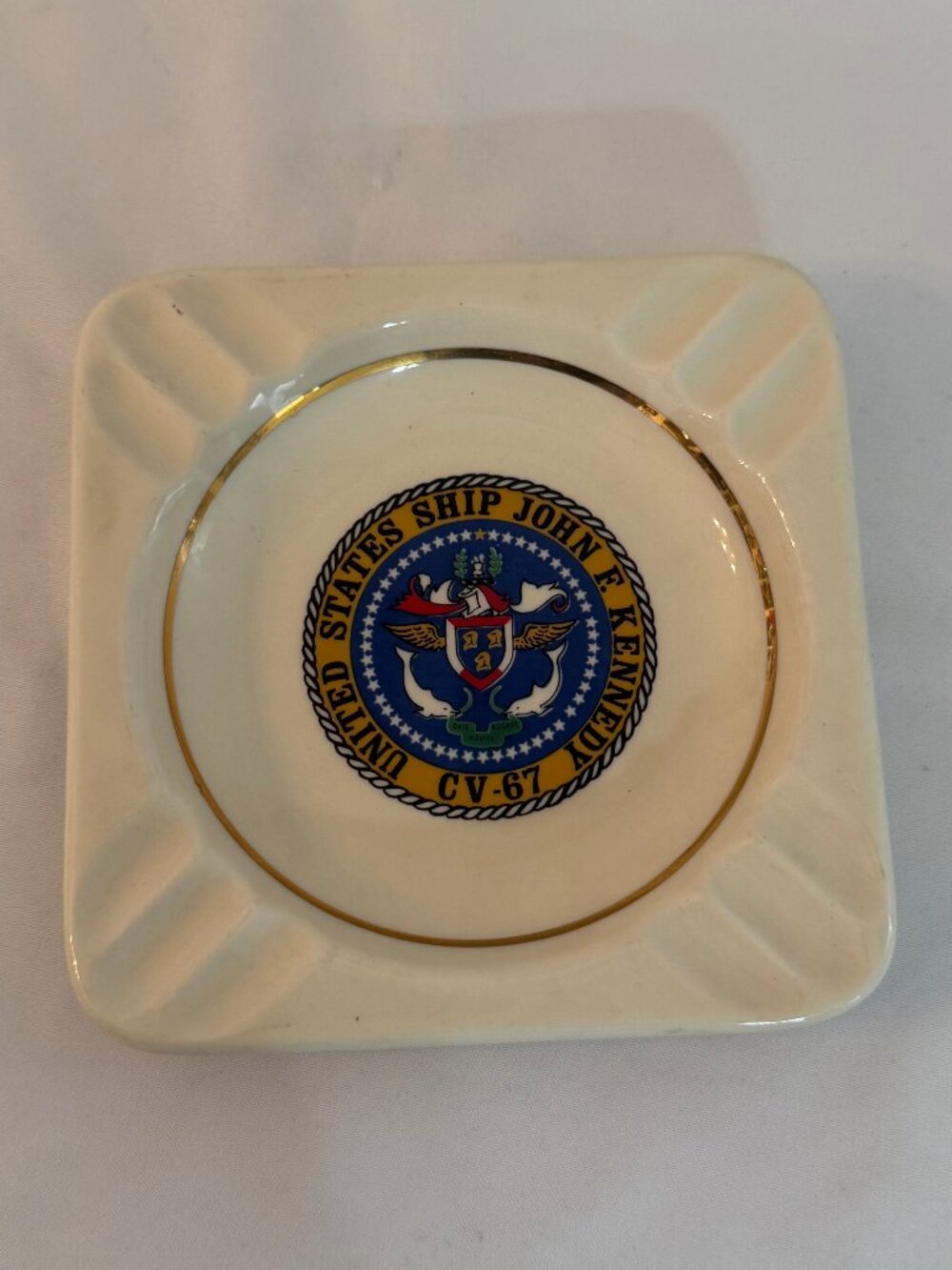 Vintage USS John F.Kennedy Aircraft Carrier CV-67 Ceramic Ashtray #4099